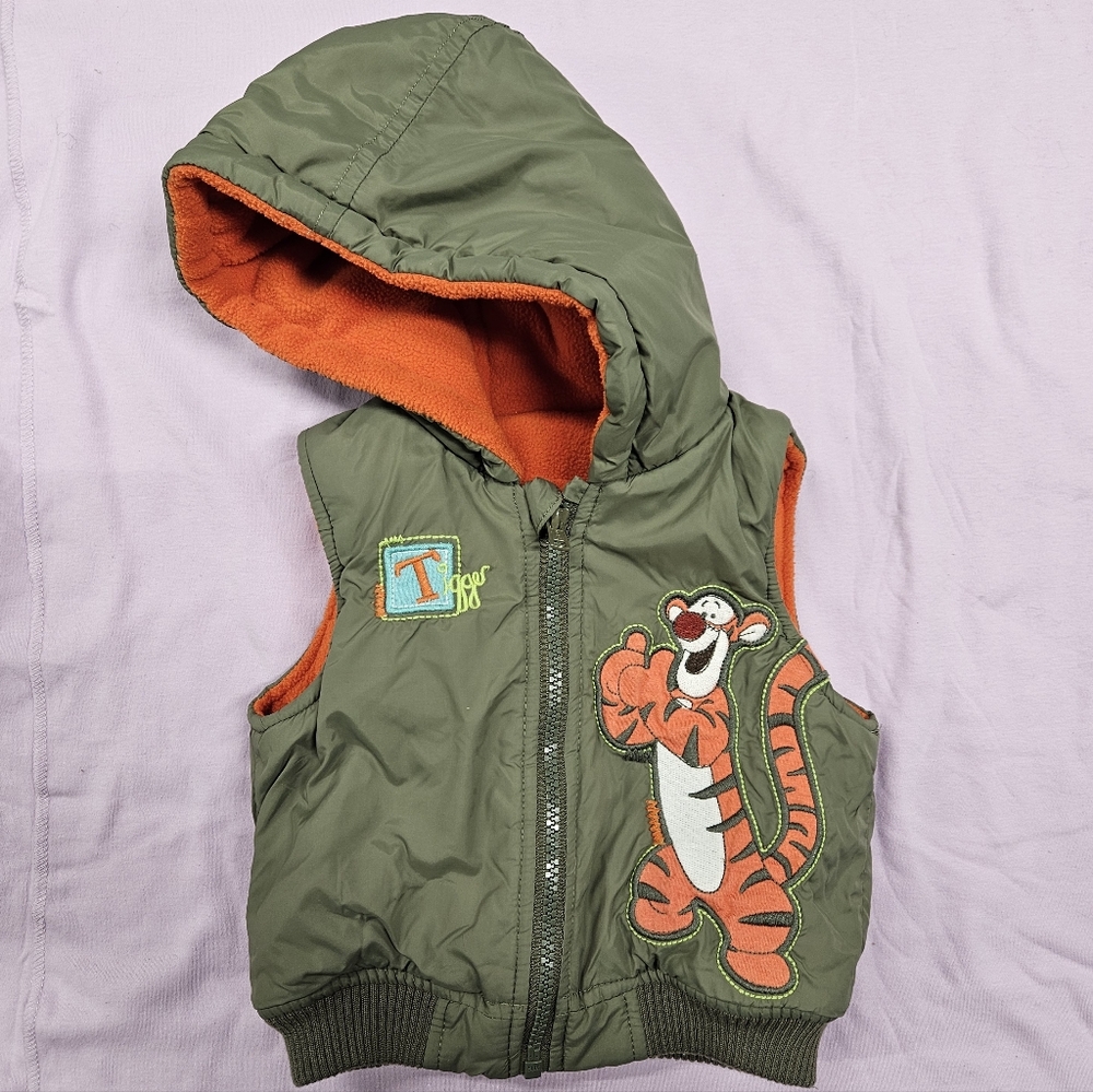 Olive Tigger Fleece Lined Hooded Vest